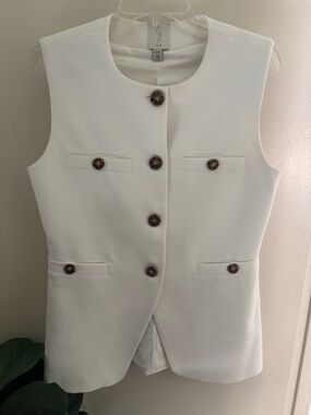 Joie Cream Button-Front Sleeveless Vest with Leopard Buttons